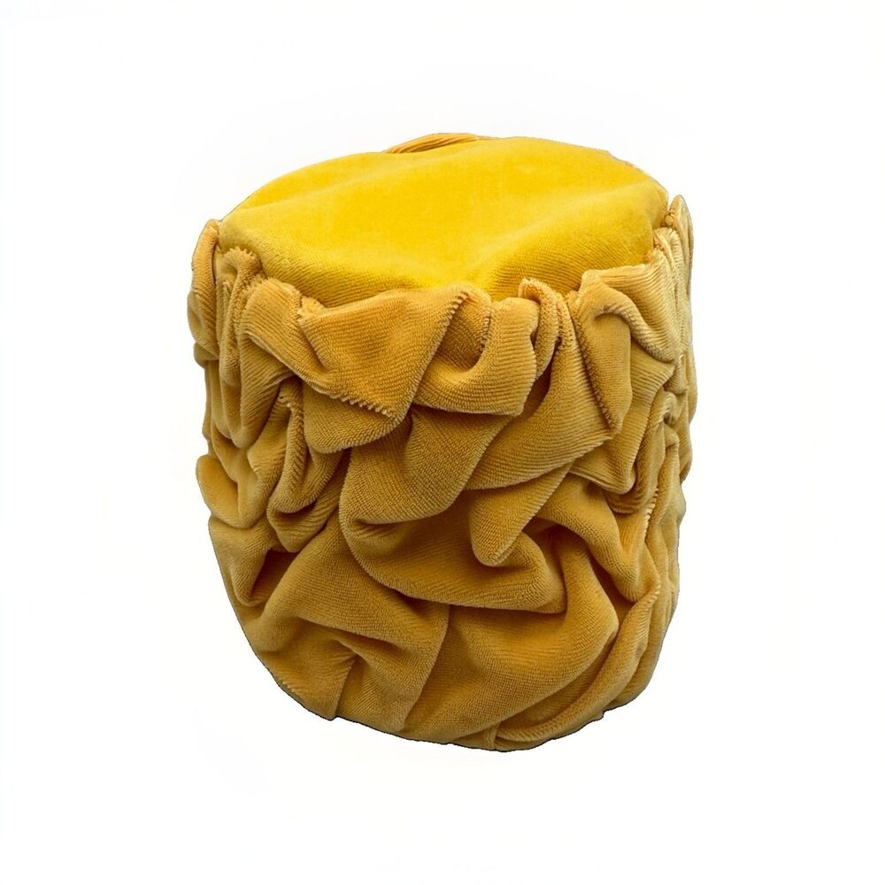 Vintage Mustard Yellow Velvet Pillbox Hat Ruched Retro Statement Headpiece Cap